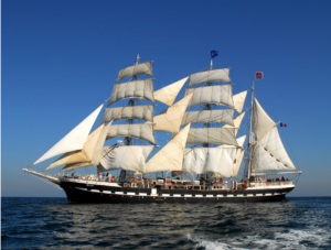 Le Belem (1896) est le dernier trois-mâts barque français à coque acier. 